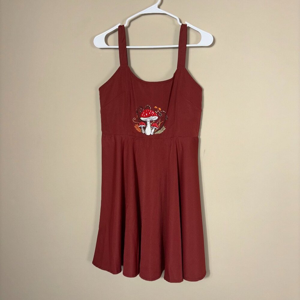 Romwe Red Dress with Mushroom Embroidery - Size M